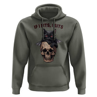 Gothic Cat Skull Graphic Hoodie If I Fits I Sits Creepy Cute Gift
