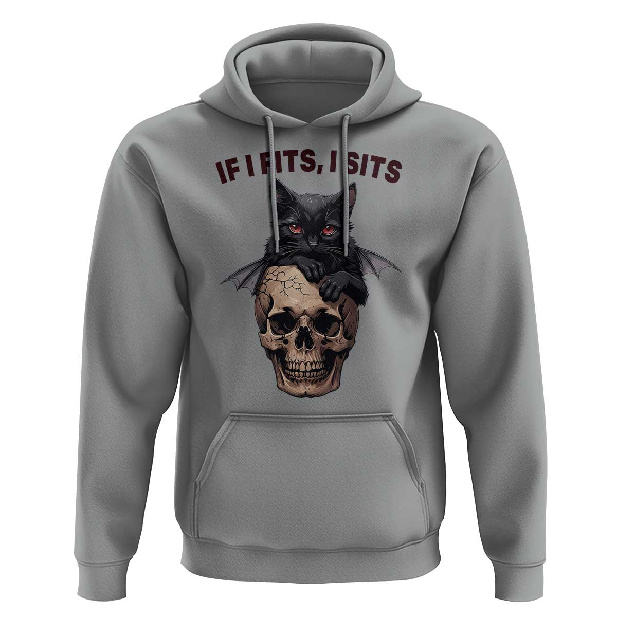 Gothic Cat Skull Graphic Hoodie If I Fits I Sits Creepy Cute Gift