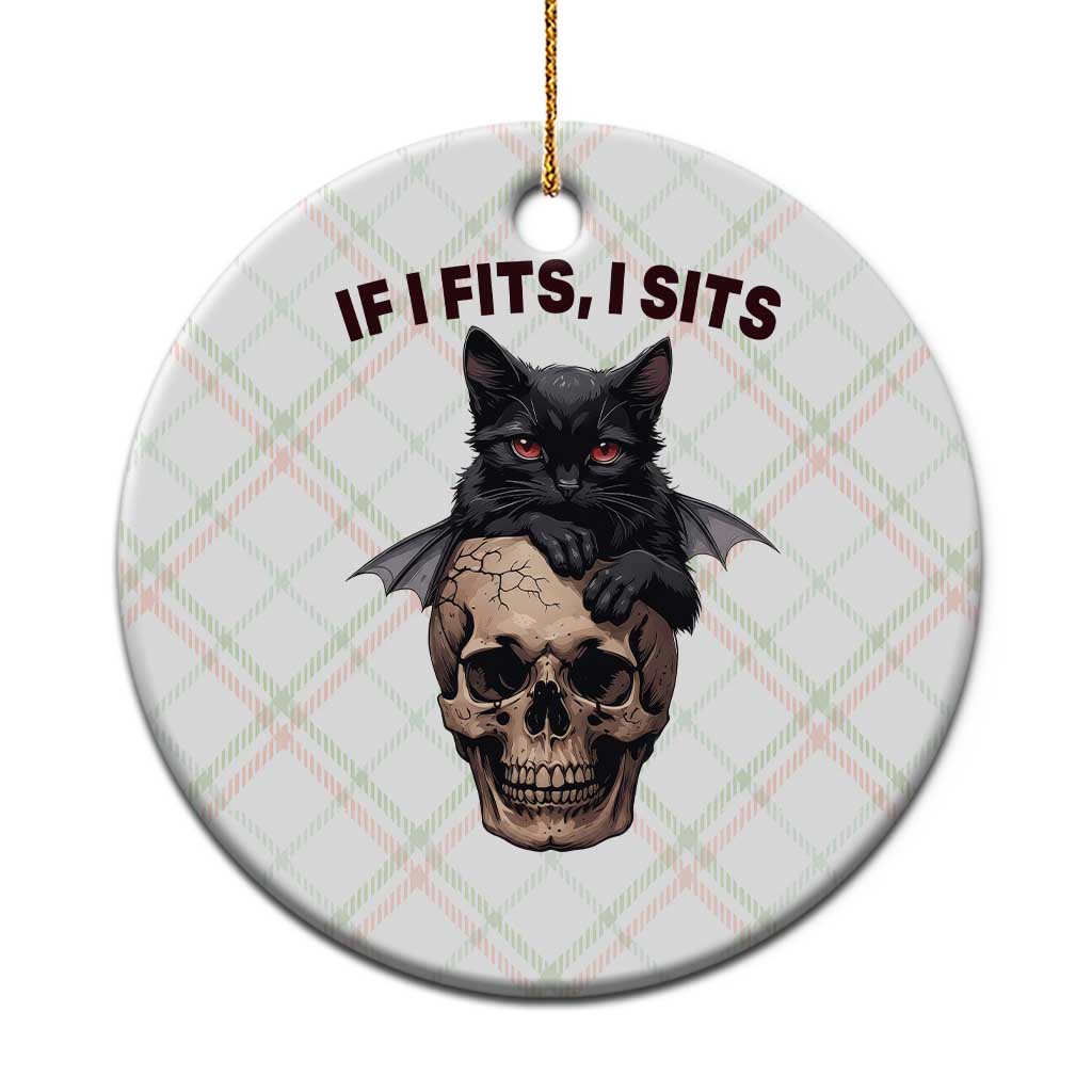 Gothic Cat Skull Graphic Ceramic Ornament If I Fits I Sits Creepy Cute Gift