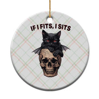 Gothic Cat Skull Graphic Ceramic Ornament If I Fits I Sits Creepy Cute Gift