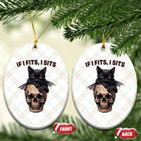 Gothic Cat Skull Graphic Ceramic Ornament If I Fits I Sits Creepy Cute Gift