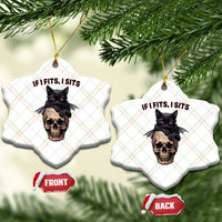 Gothic Cat Skull Graphic Ceramic Ornament If I Fits I Sits Creepy Cute Gift