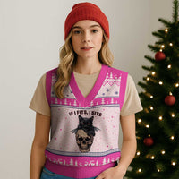 Gothic Cat Skull Graphic V-Neck Knit Sweater Vest If I Fits I Sits Creepy Cute Gift