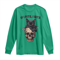 Gothic Cat Skull Graphic Long Sleeve Shirt If I Fits I Sits Creepy Cute Gift