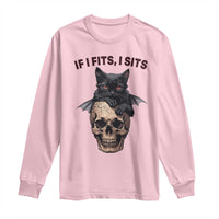 Gothic Cat Skull Graphic Long Sleeve Shirt If I Fits I Sits Creepy Cute Gift