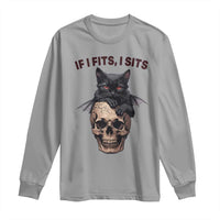 Gothic Cat Skull Graphic Long Sleeve Shirt If I Fits I Sits Creepy Cute Gift