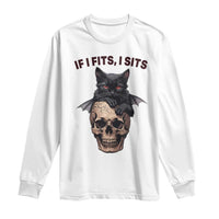 Gothic Cat Skull Graphic Long Sleeve Shirt If I Fits I Sits Creepy Cute Gift