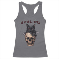 Gothic Cat Skull Graphic Racerback Tank Top If I Fits I Sits Creepy Cute Gift