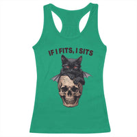 Gothic Cat Skull Graphic Racerback Tank Top If I Fits I Sits Creepy Cute Gift