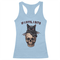 Gothic Cat Skull Graphic Racerback Tank Top If I Fits I Sits Creepy Cute Gift