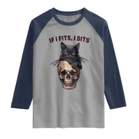Gothic Cat Skull Graphic Raglan Shirt If I Fits I Sits Creepy Cute Gift