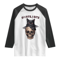 Gothic Cat Skull Graphic Raglan Shirt If I Fits I Sits Creepy Cute Gift