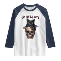 Gothic Cat Skull Graphic Raglan Shirt If I Fits I Sits Creepy Cute Gift