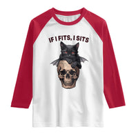 Gothic Cat Skull Graphic Raglan Shirt If I Fits I Sits Creepy Cute Gift