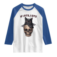 Gothic Cat Skull Graphic Raglan Shirt If I Fits I Sits Creepy Cute Gift
