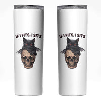 Gothic Cat Skull Graphic Skinny Tumbler If I Fits I Sits Creepy Cute Gift