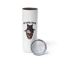 Gothic Cat Skull Graphic Skinny Tumbler If I Fits I Sits Creepy Cute Gift