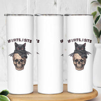 Gothic Cat Skull Graphic Skinny Tumbler If I Fits I Sits Creepy Cute Gift