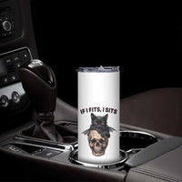 Gothic Cat Skull Graphic Skinny Tumbler If I Fits I Sits Creepy Cute Gift