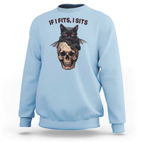 Gothic Cat Skull Graphic Sweatshirt If I Fits I Sits Creepy Cute Gift