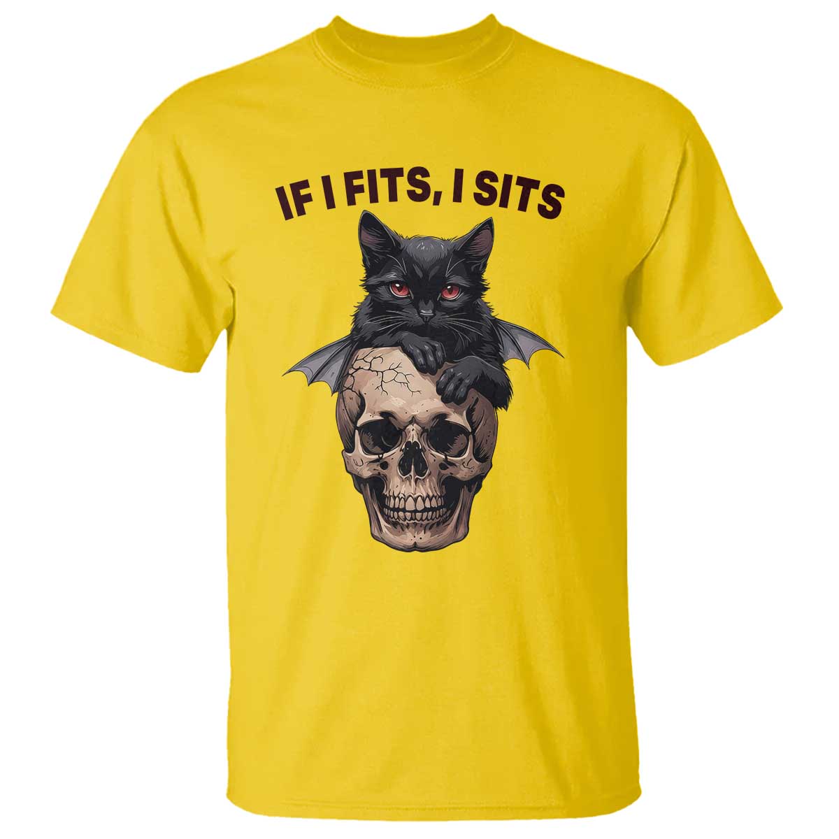 Gothic Cat Skull Graphic T Shirt If I Fits I Sits Creepy Cute Gift