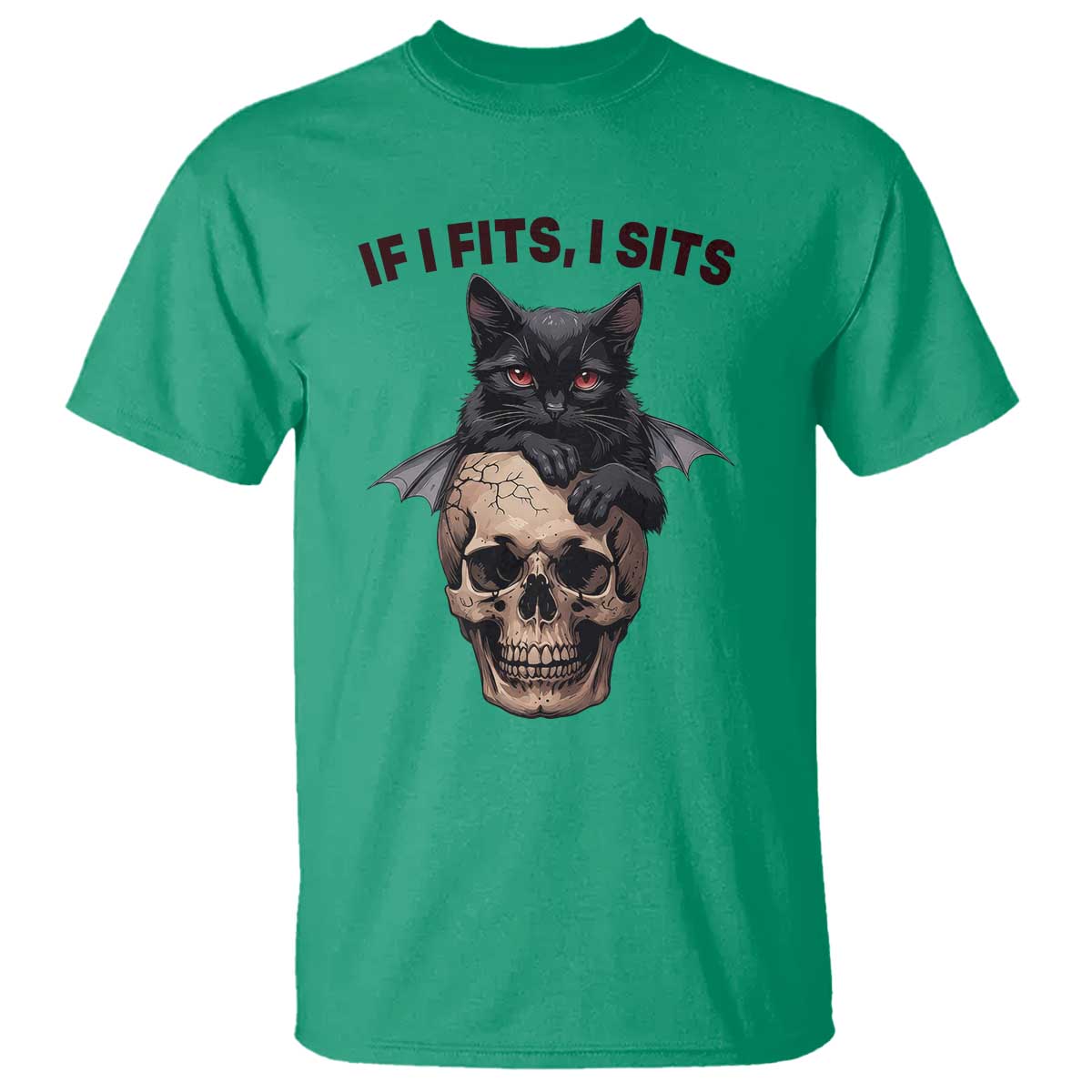Gothic Cat Skull Graphic T Shirt If I Fits I Sits Creepy Cute Gift