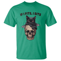Gothic Cat Skull Graphic T Shirt If I Fits I Sits Creepy Cute Gift