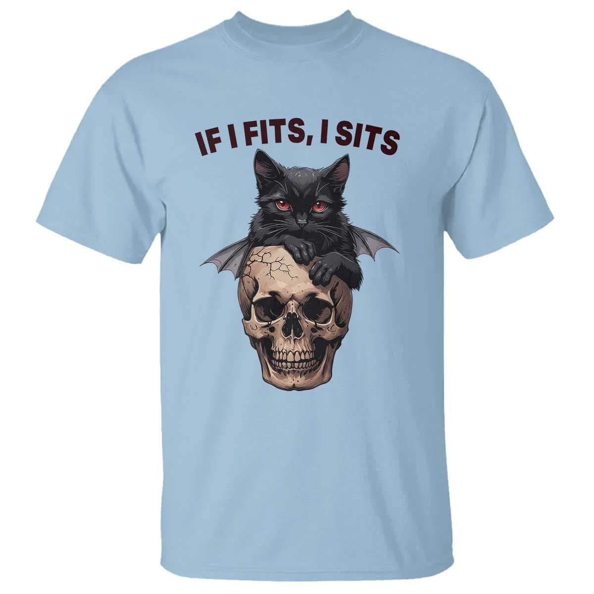 Gothic Cat Skull Graphic T Shirt If I Fits I Sits Creepy Cute Gift