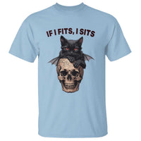 Gothic Cat Skull Graphic T Shirt If I Fits I Sits Creepy Cute Gift