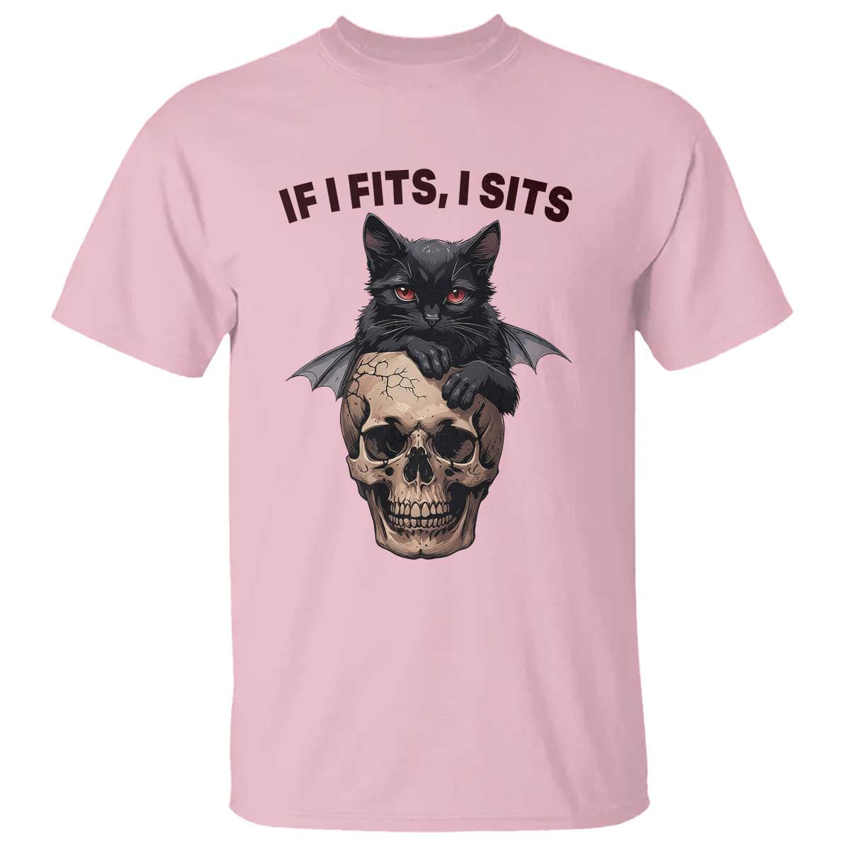 Gothic Cat Skull Graphic T Shirt If I Fits I Sits Creepy Cute Gift
