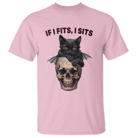 Gothic Cat Skull Graphic T Shirt If I Fits I Sits Creepy Cute Gift