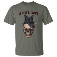Gothic Cat Skull Graphic T Shirt If I Fits I Sits Creepy Cute Gift