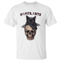 Gothic Cat Skull Graphic T Shirt If I Fits I Sits Creepy Cute Gift