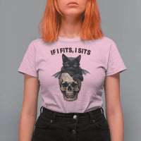 Gothic Cat Skull Graphic T Shirt For Women If I Fits I Sits Creepy Cute Gift