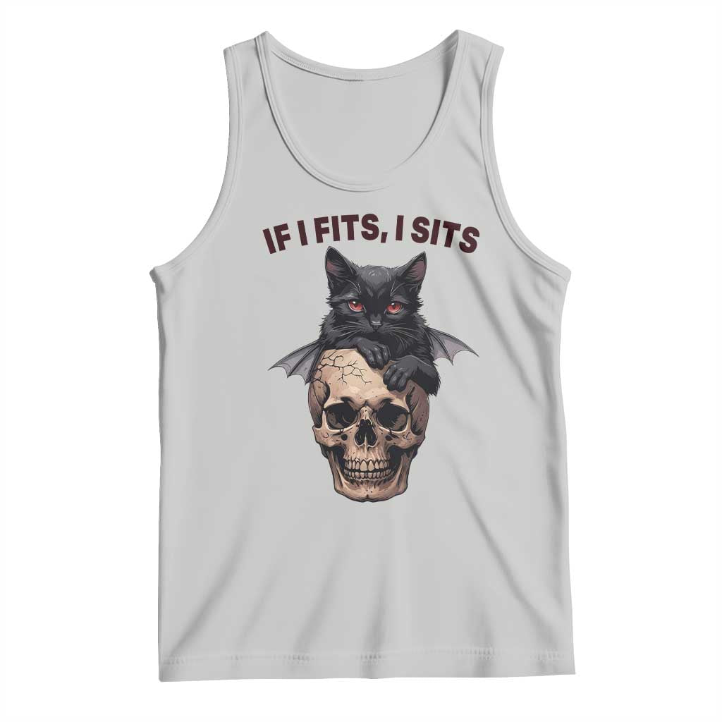 Gothic Cat Skull Graphic Tank Top If I Fits I Sits Creepy Cute Gift