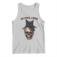 Gothic Cat Skull Graphic Tank Top If I Fits I Sits Creepy Cute Gift