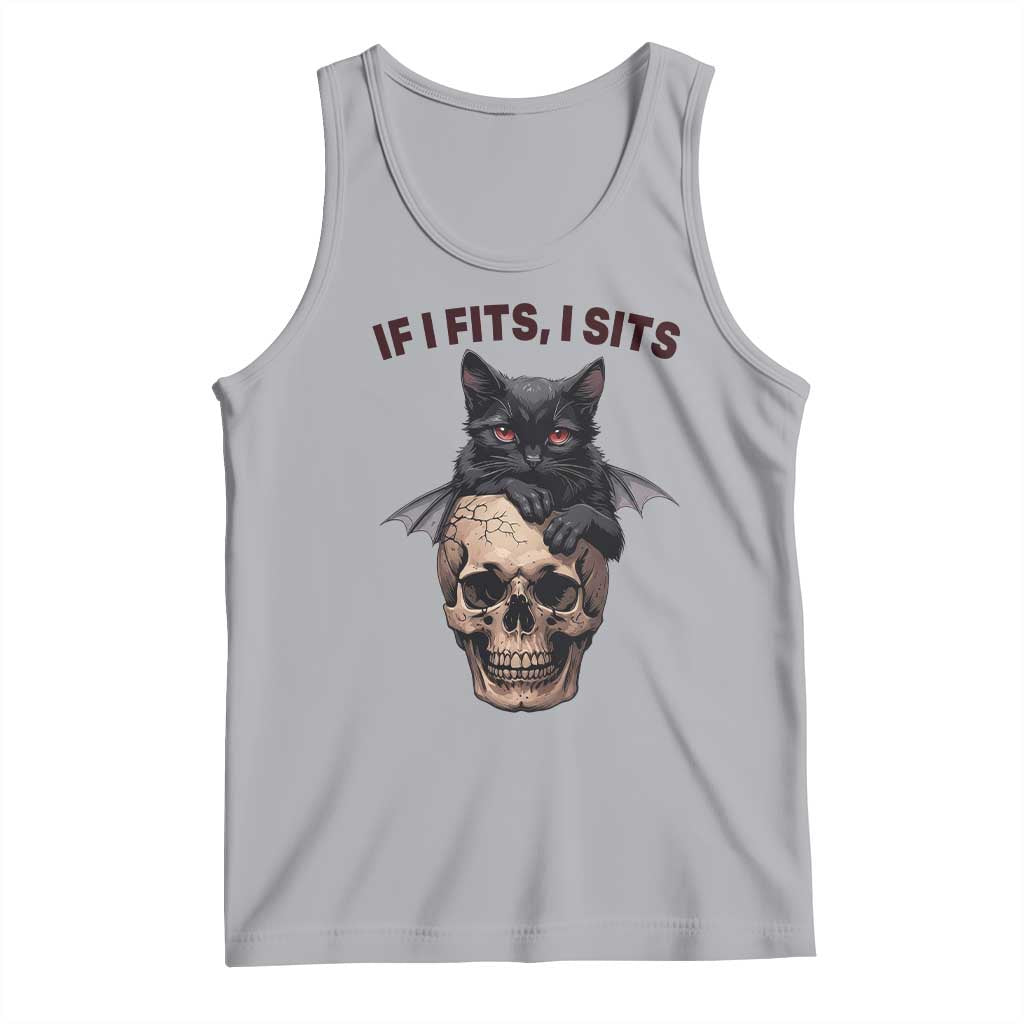 Gothic Cat Skull Graphic Tank Top If I Fits I Sits Creepy Cute Gift