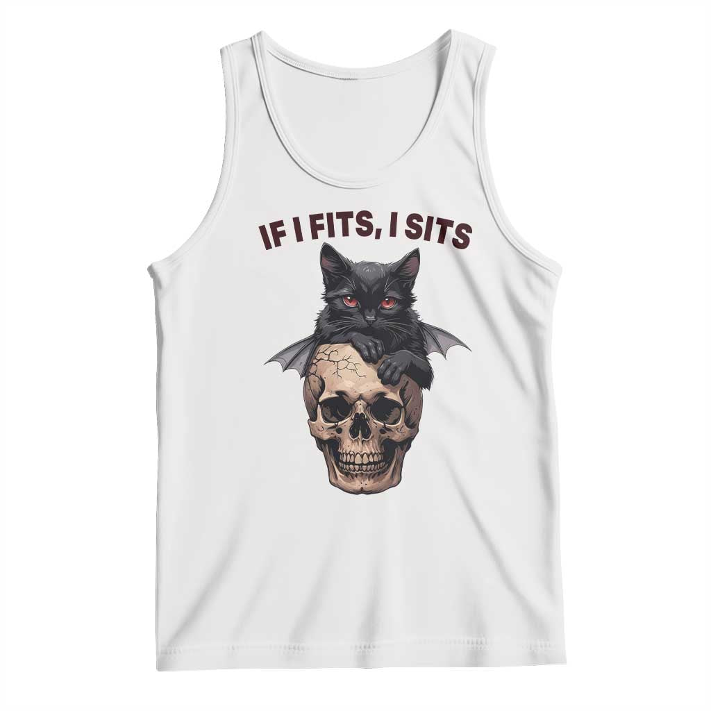 Gothic Cat Skull Graphic Tank Top If I Fits I Sits Creepy Cute Gift