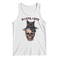 Gothic Cat Skull Graphic Tank Top If I Fits I Sits Creepy Cute Gift