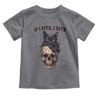 Gothic Cat Skull Graphic Toddler T Shirt If I Fits I Sits Creepy Cute Gift