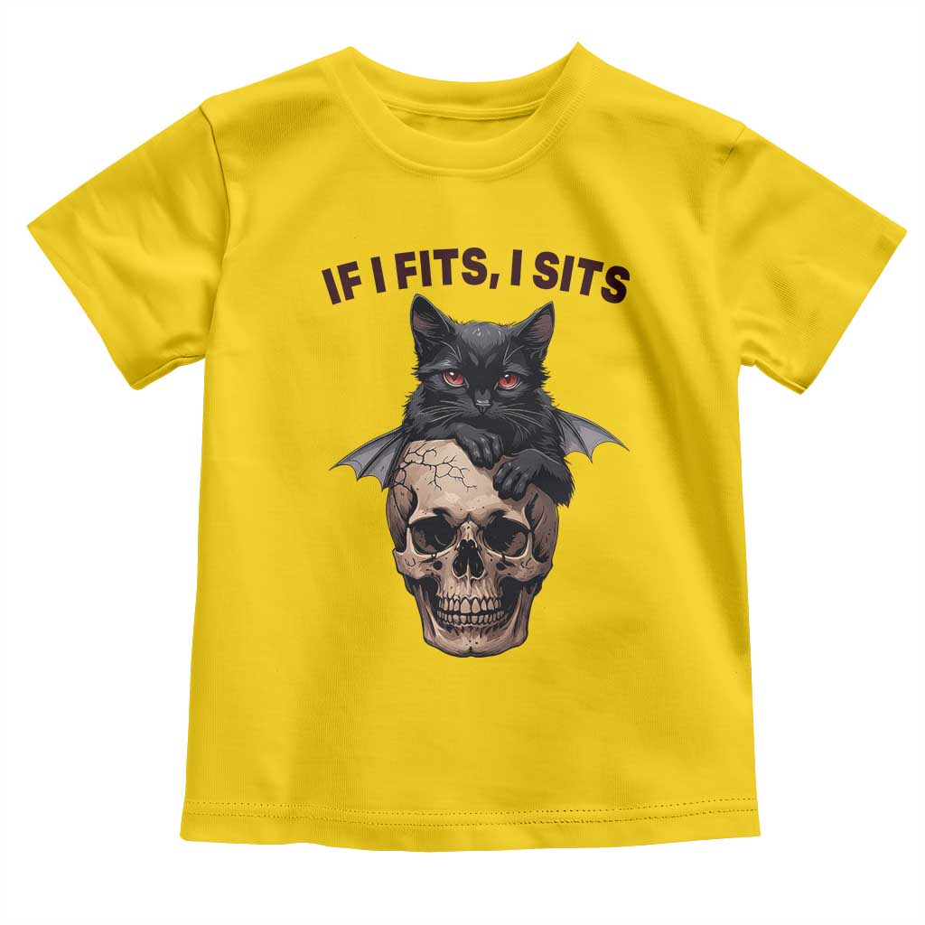 Gothic Cat Skull Graphic Toddler T Shirt If I Fits I Sits Creepy Cute Gift