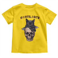 Gothic Cat Skull Graphic Toddler T Shirt If I Fits I Sits Creepy Cute Gift