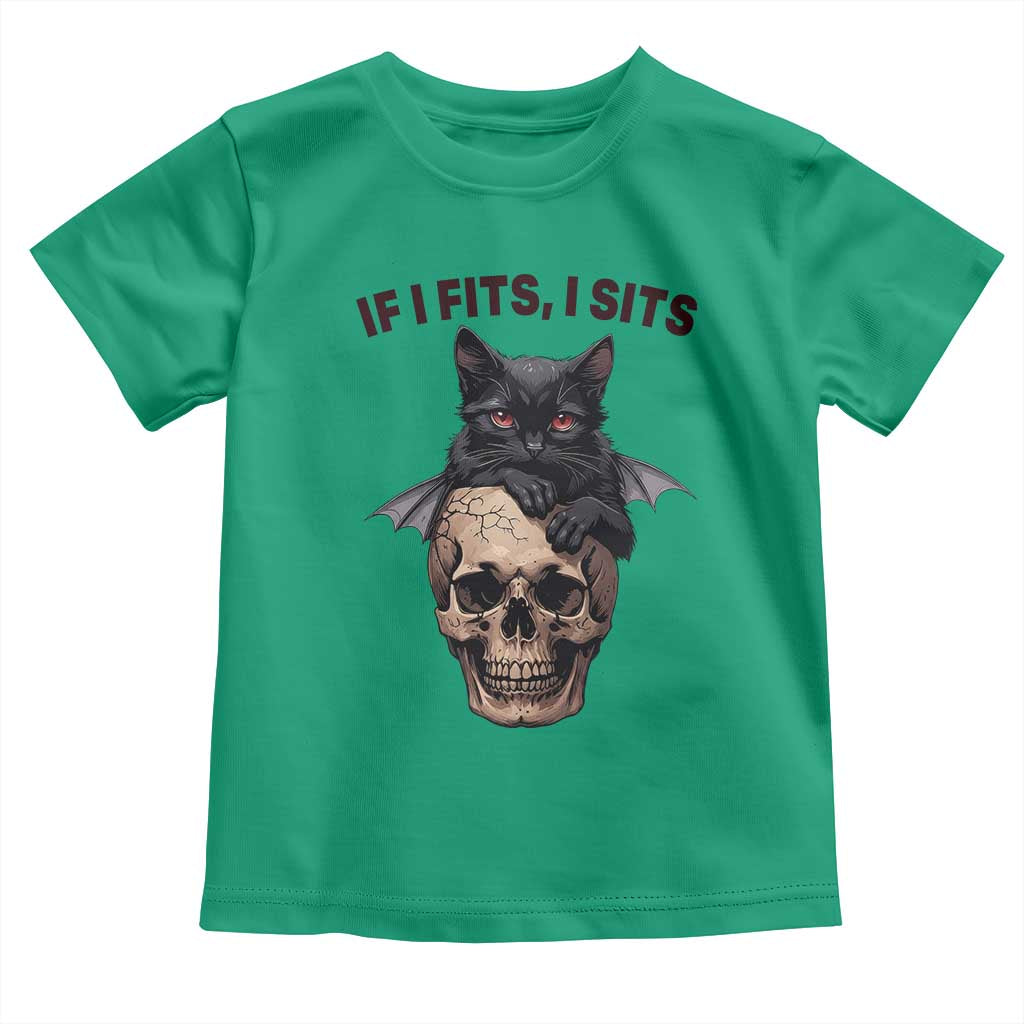 Gothic Cat Skull Graphic Toddler T Shirt If I Fits I Sits Creepy Cute Gift