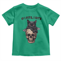 Gothic Cat Skull Graphic Toddler T Shirt If I Fits I Sits Creepy Cute Gift