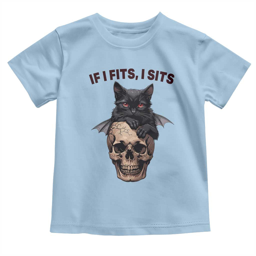 Gothic Cat Skull Graphic Toddler T Shirt If I Fits I Sits Creepy Cute Gift