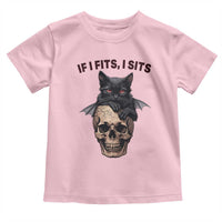 Gothic Cat Skull Graphic Toddler T Shirt If I Fits I Sits Creepy Cute Gift