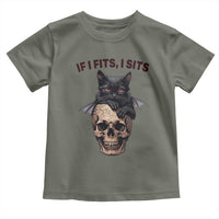 Gothic Cat Skull Graphic Toddler T Shirt If I Fits I Sits Creepy Cute Gift