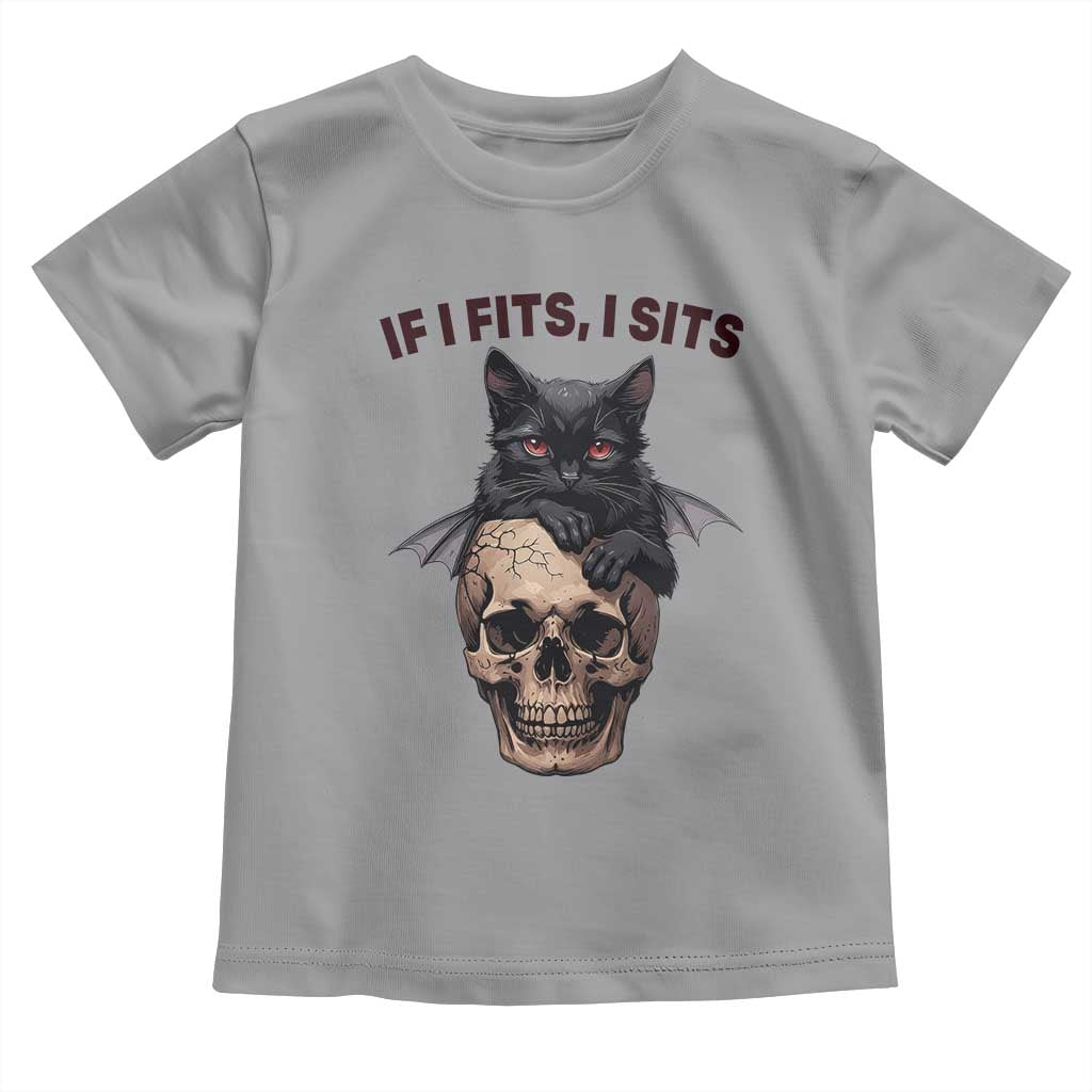 Gothic Cat Skull Graphic Toddler T Shirt If I Fits I Sits Creepy Cute Gift
