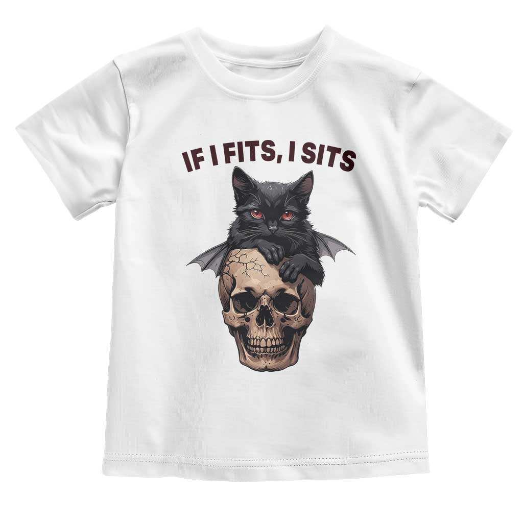 Gothic Cat Skull Graphic Toddler T Shirt If I Fits I Sits Creepy Cute Gift