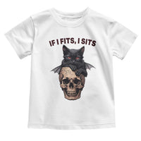 Gothic Cat Skull Graphic Toddler T Shirt If I Fits I Sits Creepy Cute Gift